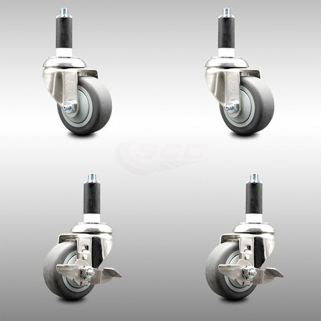 Service Caster 3 Inch 316SS Thermoplastic Rubber Swivel 1 Inch Stem Caster Brake SCC, 2PK SCC-SS316EX20S314-TPRB-2-TLB-2-1
